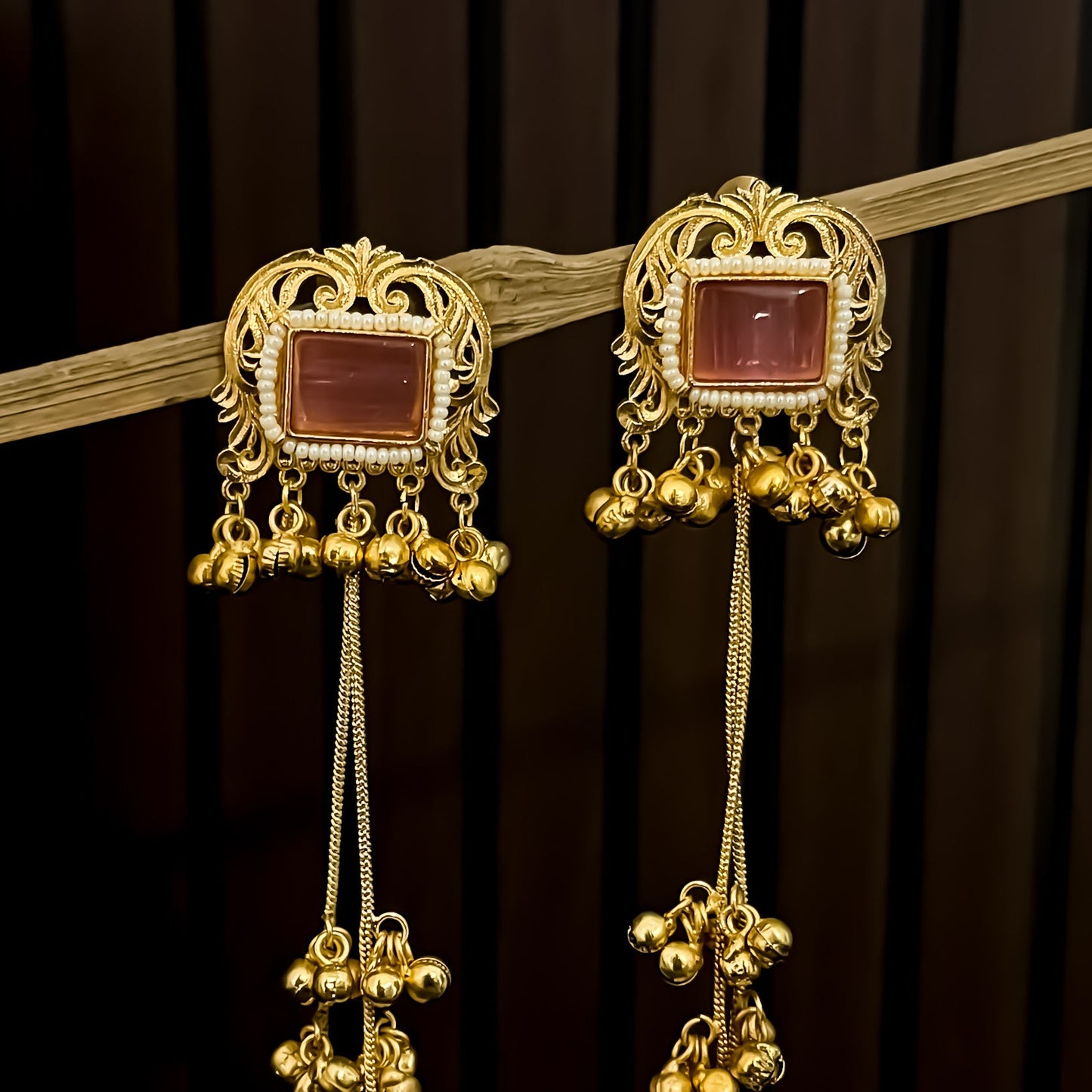 Romika Dehjoor Kashmiri Ghunghroo Earrings - Pastel Pink