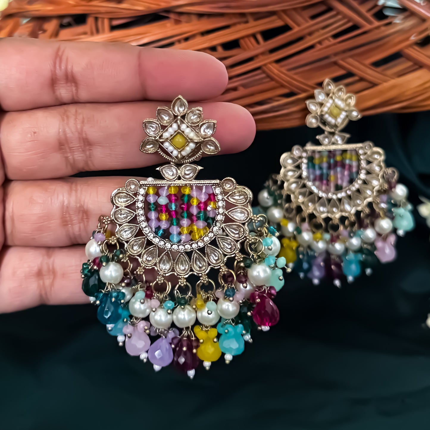 Mansa Kundan Pearl Chandbali - Multi