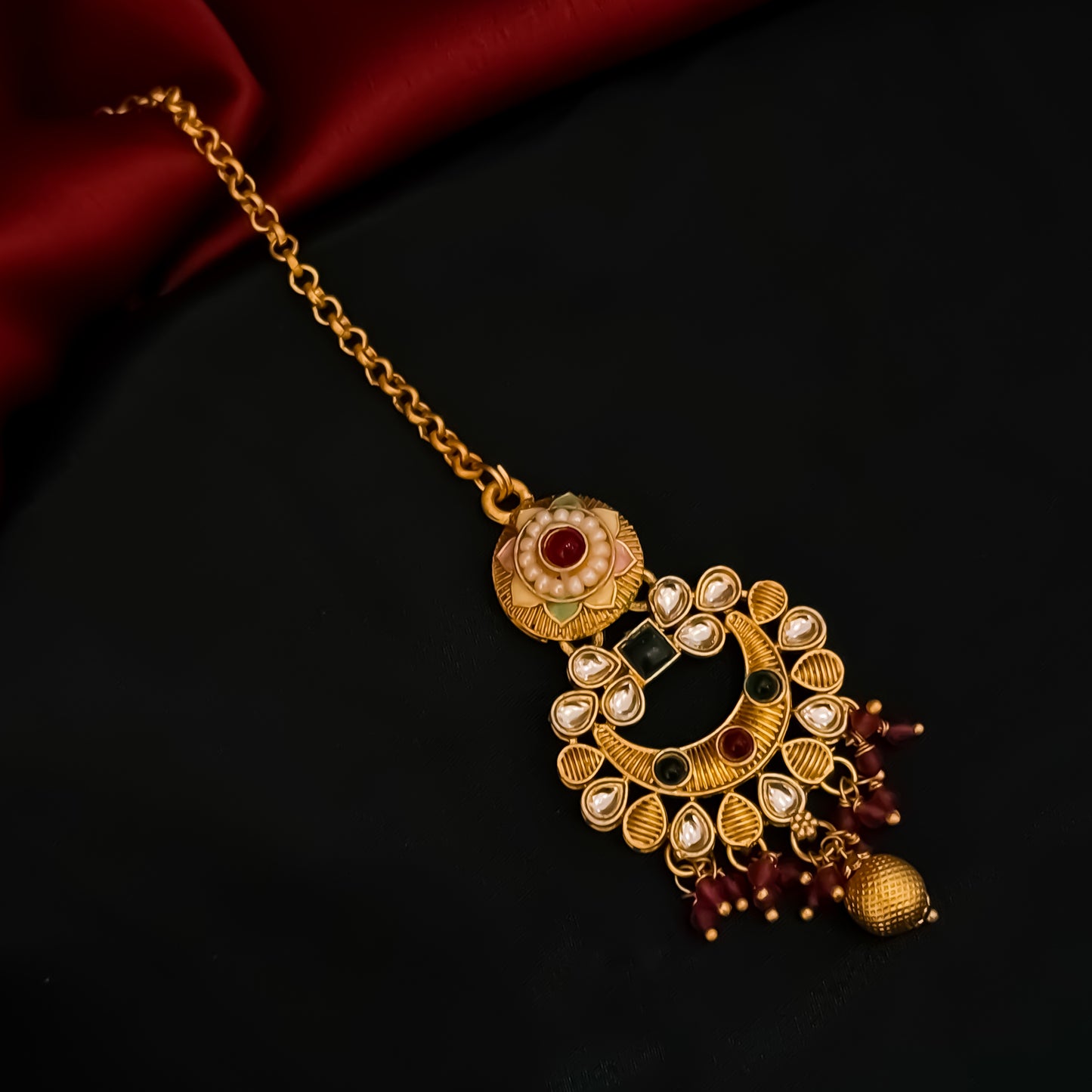 Sayantika Rajwadi Matte Polish Necklace Set - Pink & Green