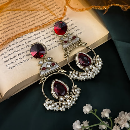 Maroon Nishi Kundan Ganthan Chandbali Earrings