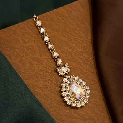Champagne Gold Shazia Designer Zircone Kundan Necklace Set