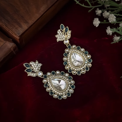 Mansi Kundan Drop Earrings - Peacock Blue