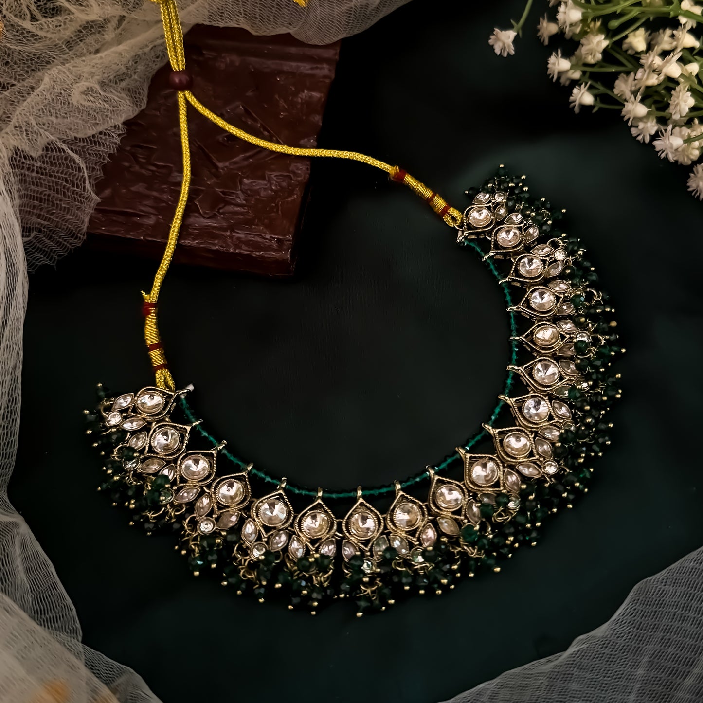 Harleen Premium Pearl Necklace Set - Green