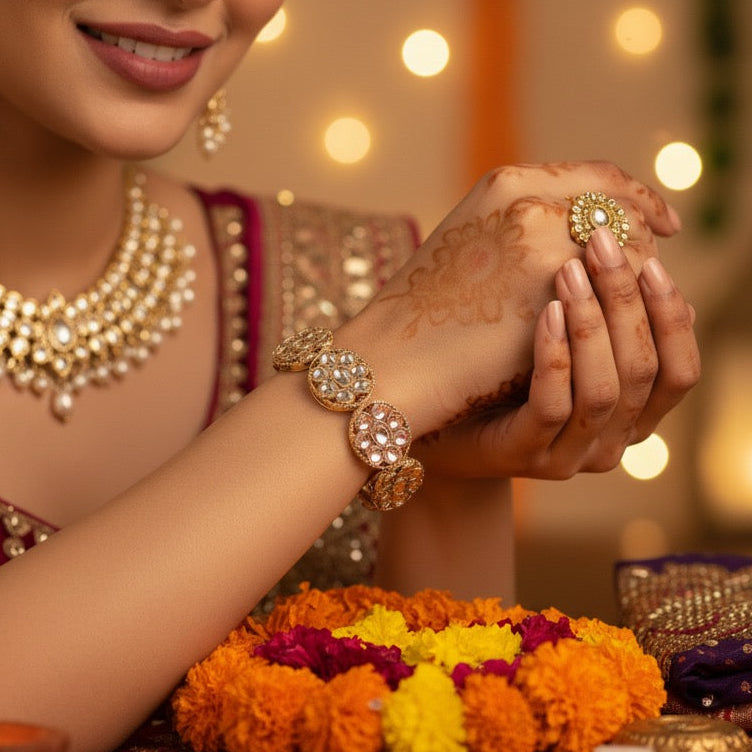 Akriti Kundan Openable Bangles/Kada- Golden