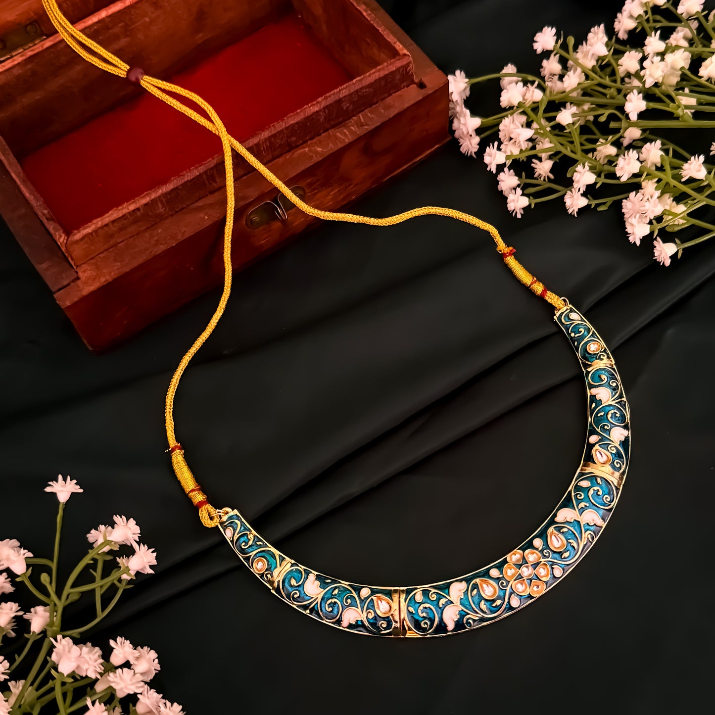 Ridhima Meenakari Hasli Necklace Set - Peacock Blue