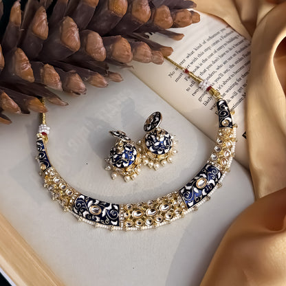 Malishka Meenakari Hasli Necklace Set - Royal Blue