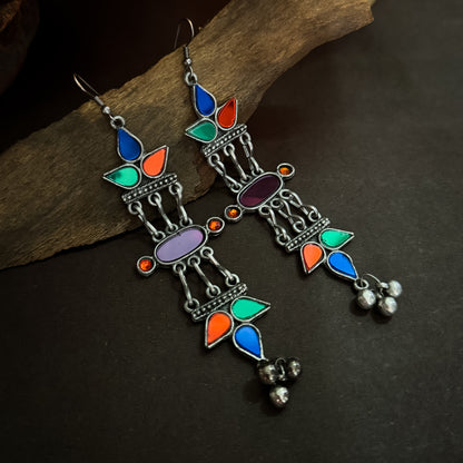 Vasundhara Vintage Afghani Mirror Earrings - Multi