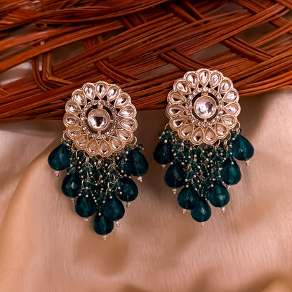Myra Kundan Chandbali Earrings - Peacock Blue