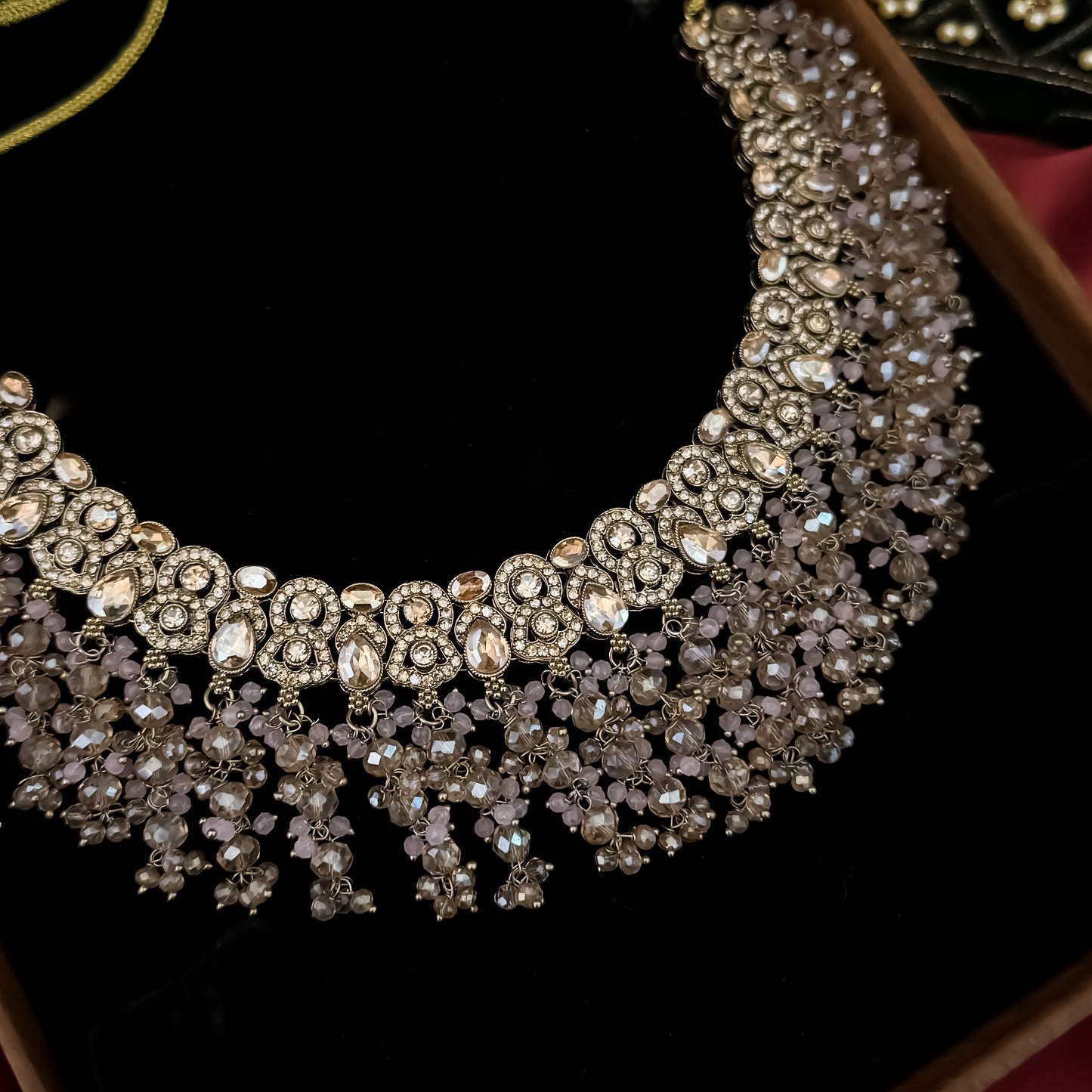 Madiha Premium Reverse AD Necklace Set - Pastel Pink
