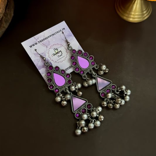 Chandrika Vintage Afghani Earrings - Purple