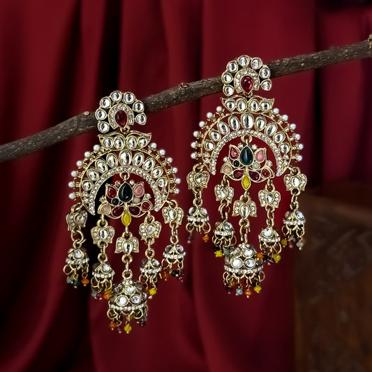 Hina Khan Inspired Jhumka Chandbali Earrings- Multi