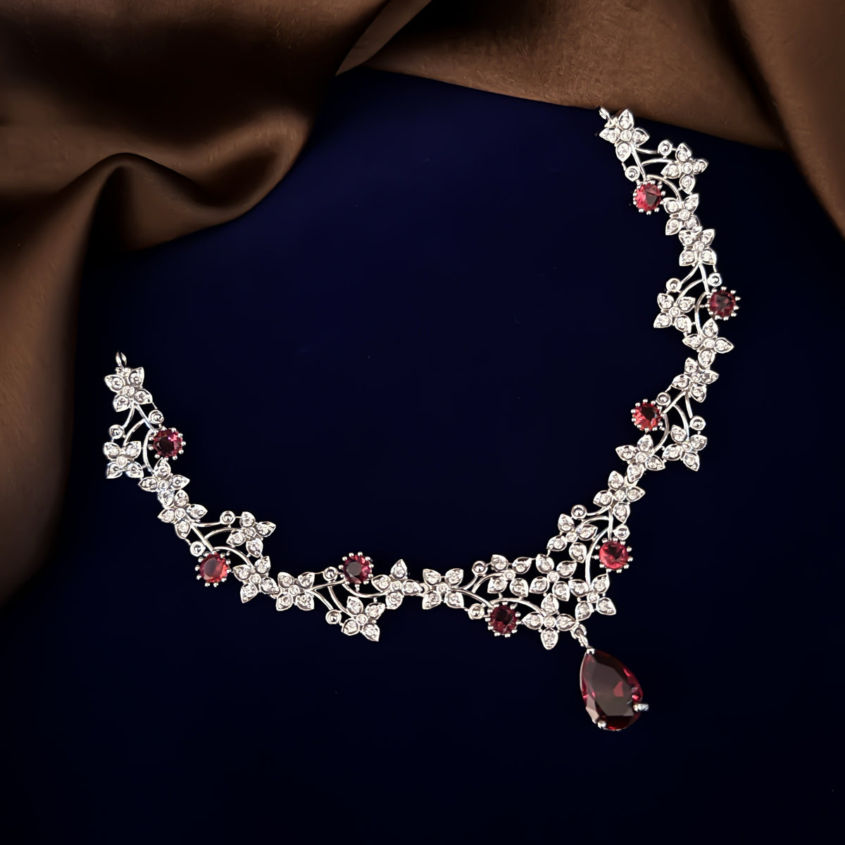 Ruby Red Elsa American Diamond Necklace Set