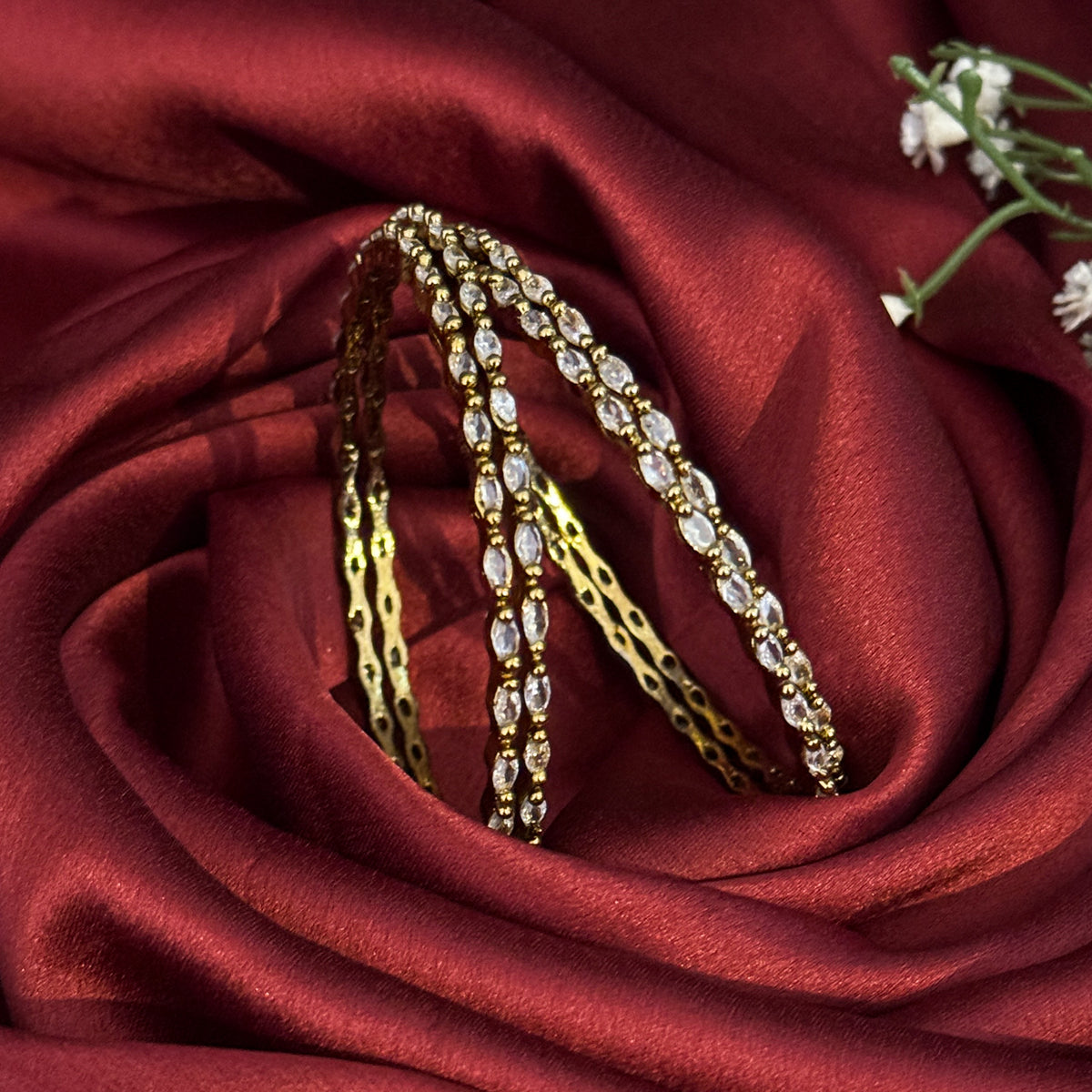 Eva Petals Premium AD Bangles Golden (Set of 4)