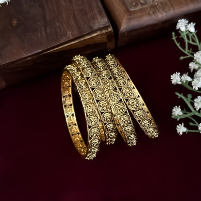 Aadhira Lakshmi Coin Temple Gold Bangles - Golden (Set of 4)