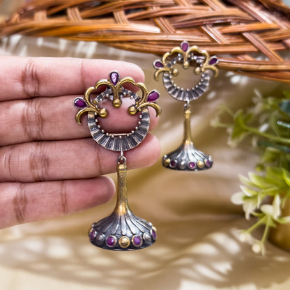 Bella Dual Tone SLA Brass Earrings - Ruby