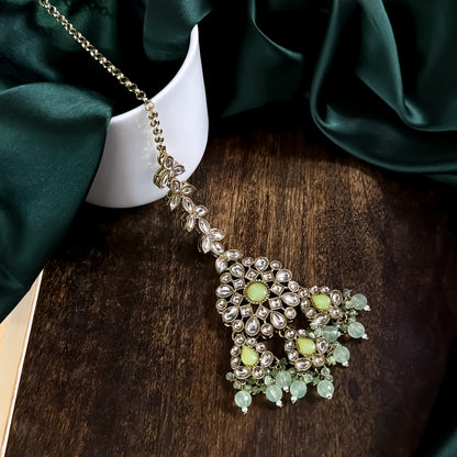 Shabana Premium Kundan Pearl Choker Necklace Set - Mint Green