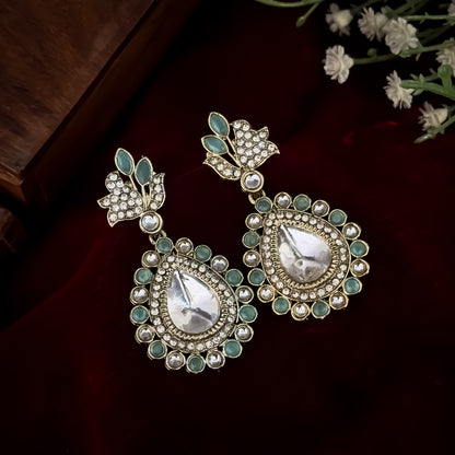 Mansi Kundan Drop Earrings - Pastel Green