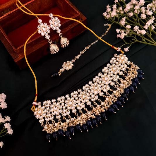 Antara Dabi Kundan Neckalce set - Blue