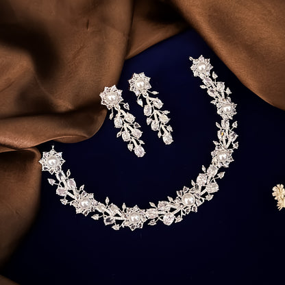 Crystal white Lucy Floral American Diamond Necklace Set