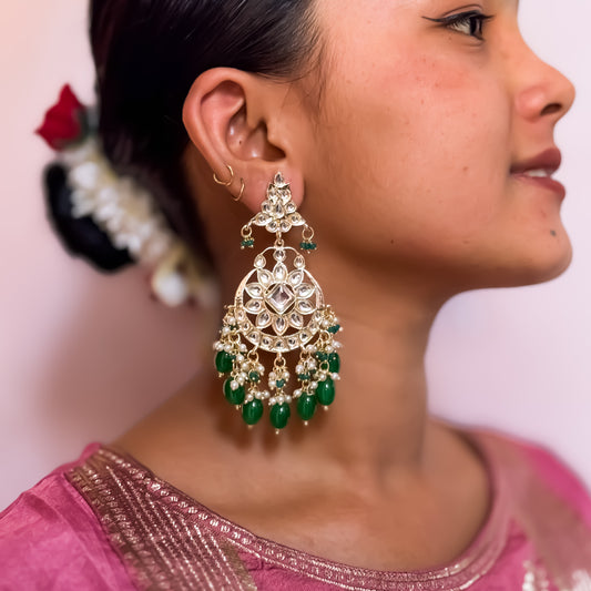 Yashi Kundan Chandbali Earrings - Green