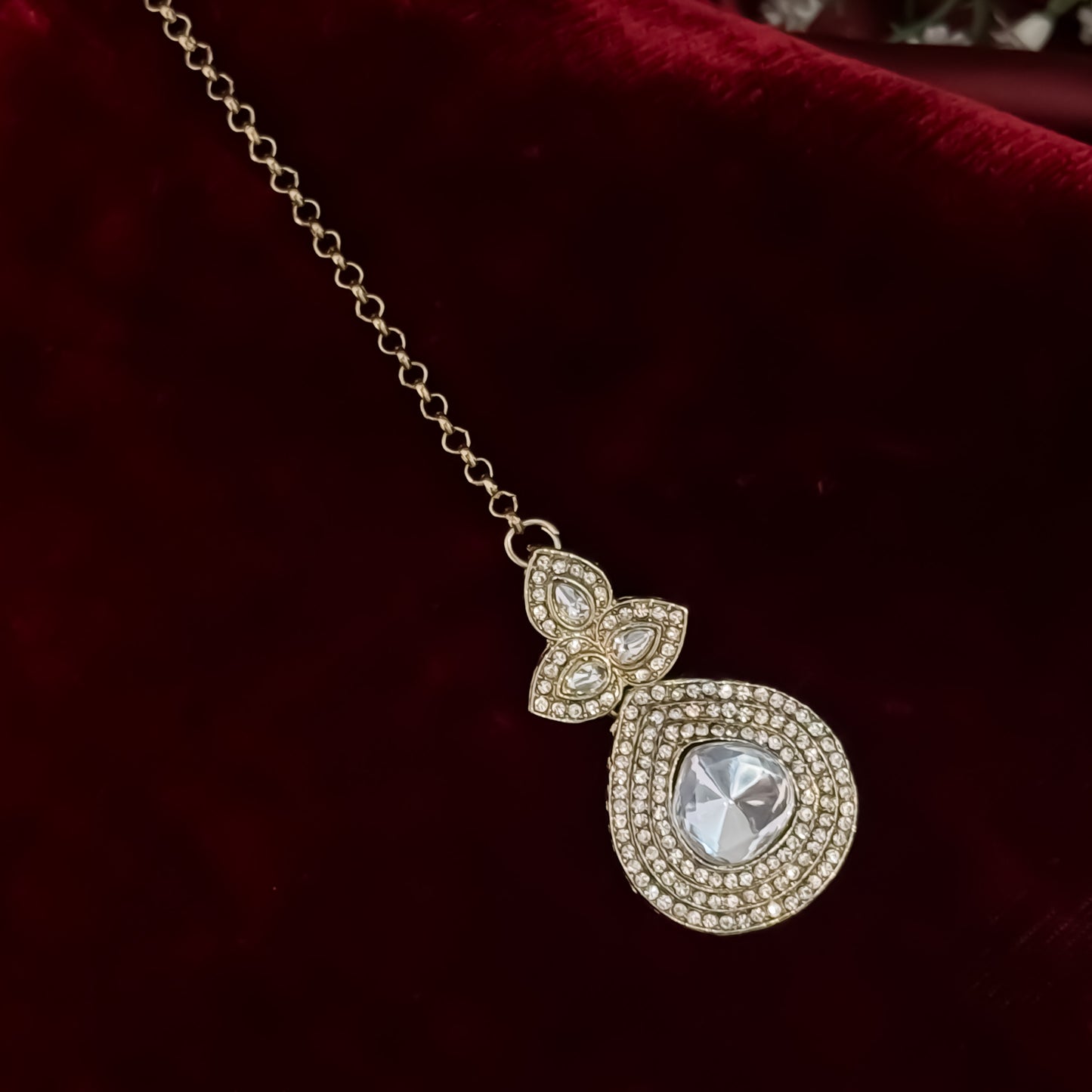 Rashmika Triple Layer Designer Zircon Polki Look Alike Necklace Set - Golden