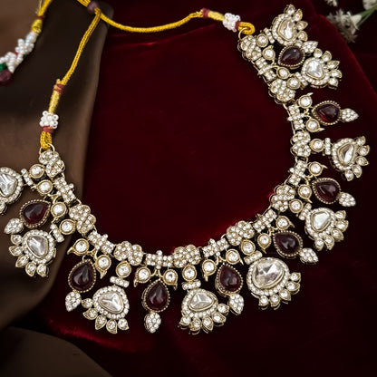 Jehana Premium Polki Lookalike Necklace Set - Maroon