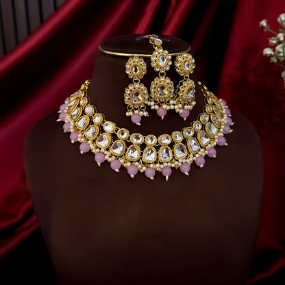 Reeti Kundan Pearl Necklace Set - Lavender