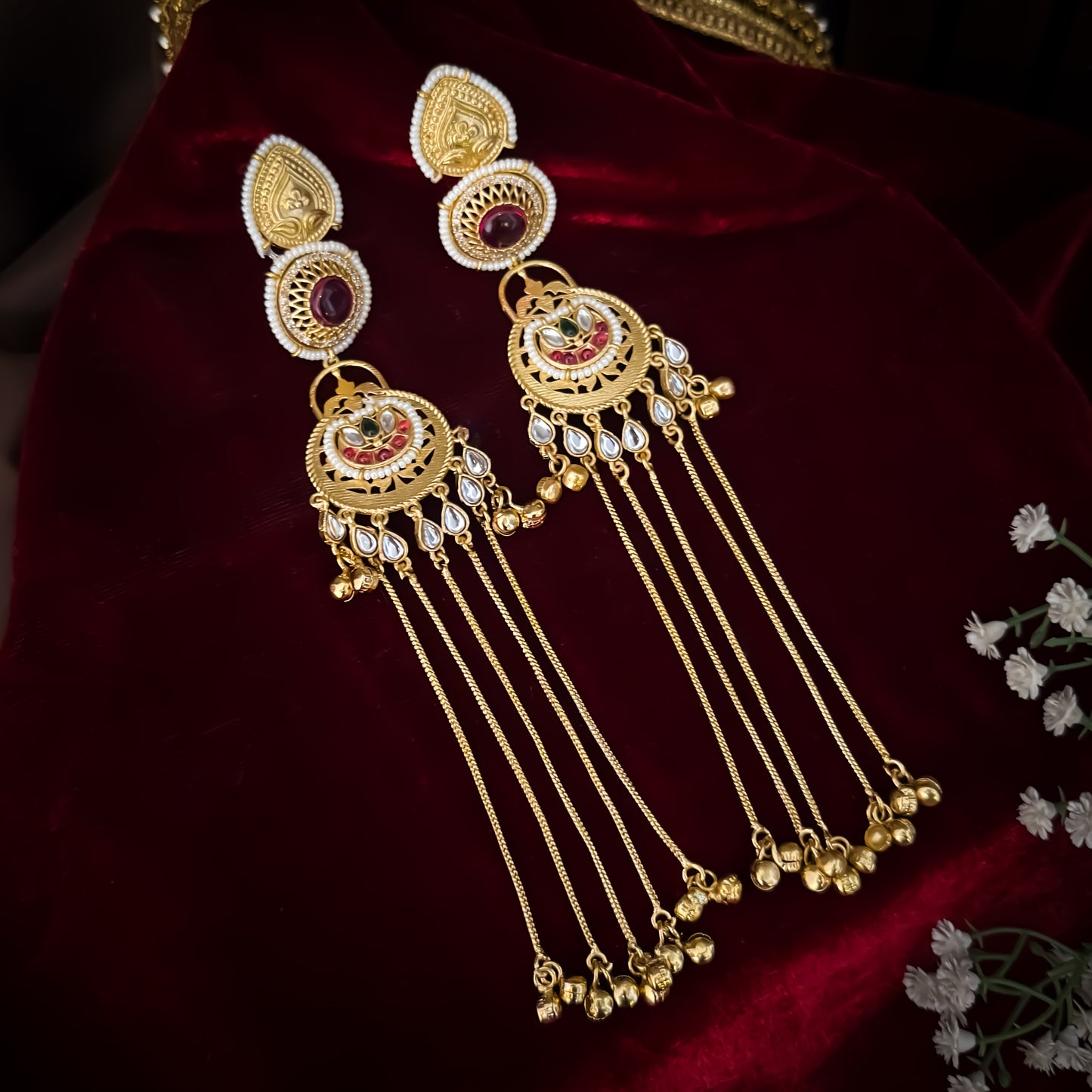 Yashasvi Kashmiri Brass Ghungroo Chandbali Earrings - Pink & Green