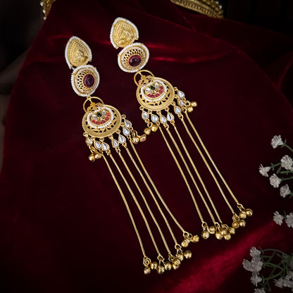 Yashasvi Kashmiri Brass Ghungroo Chandbali Earrings - Pink & Green