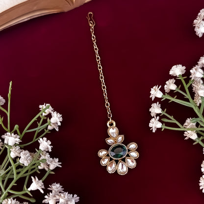 Emerald Green Raisha Floral Kundan Necklace Set
