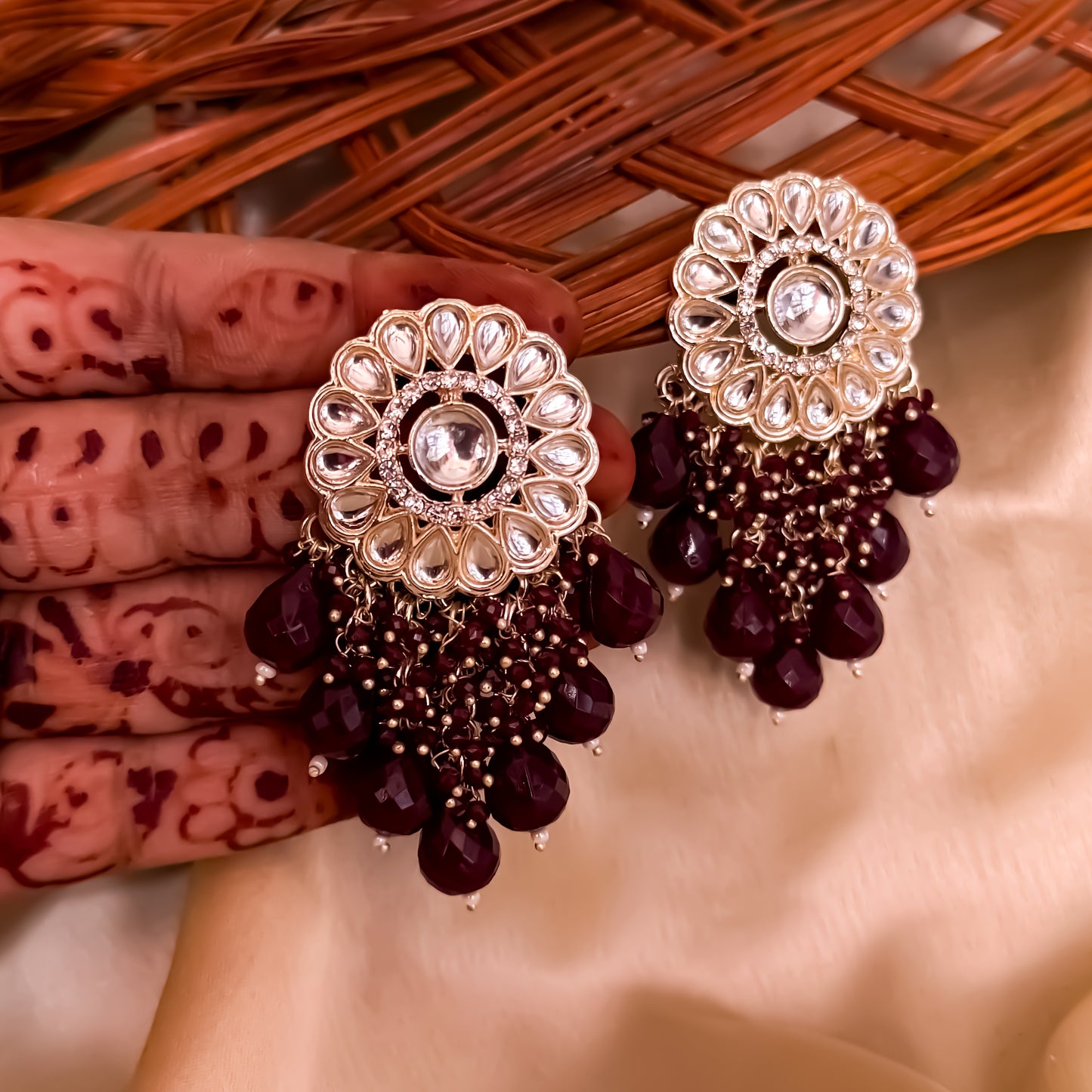 Myra Kundan Chandbali Earrings - Maroon