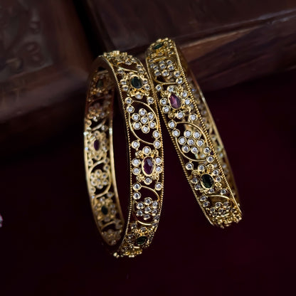 Pink & Green Akhila Premium AD Bangles (Set of 2)