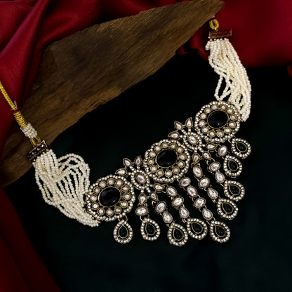 Rumani Premium Victorian Style Choker Necklace Set- Green