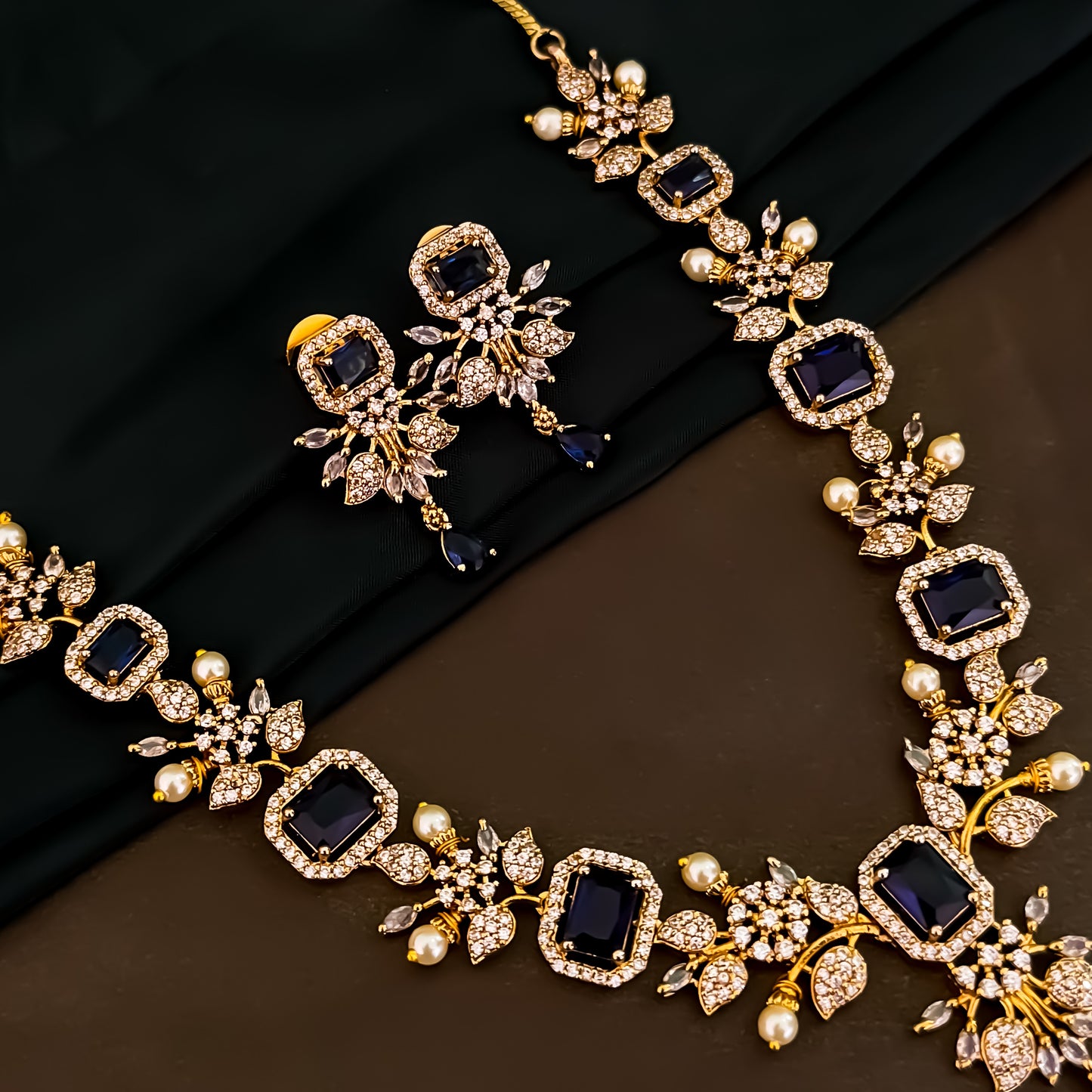 Shreshtha AD Necklace Set - Blue