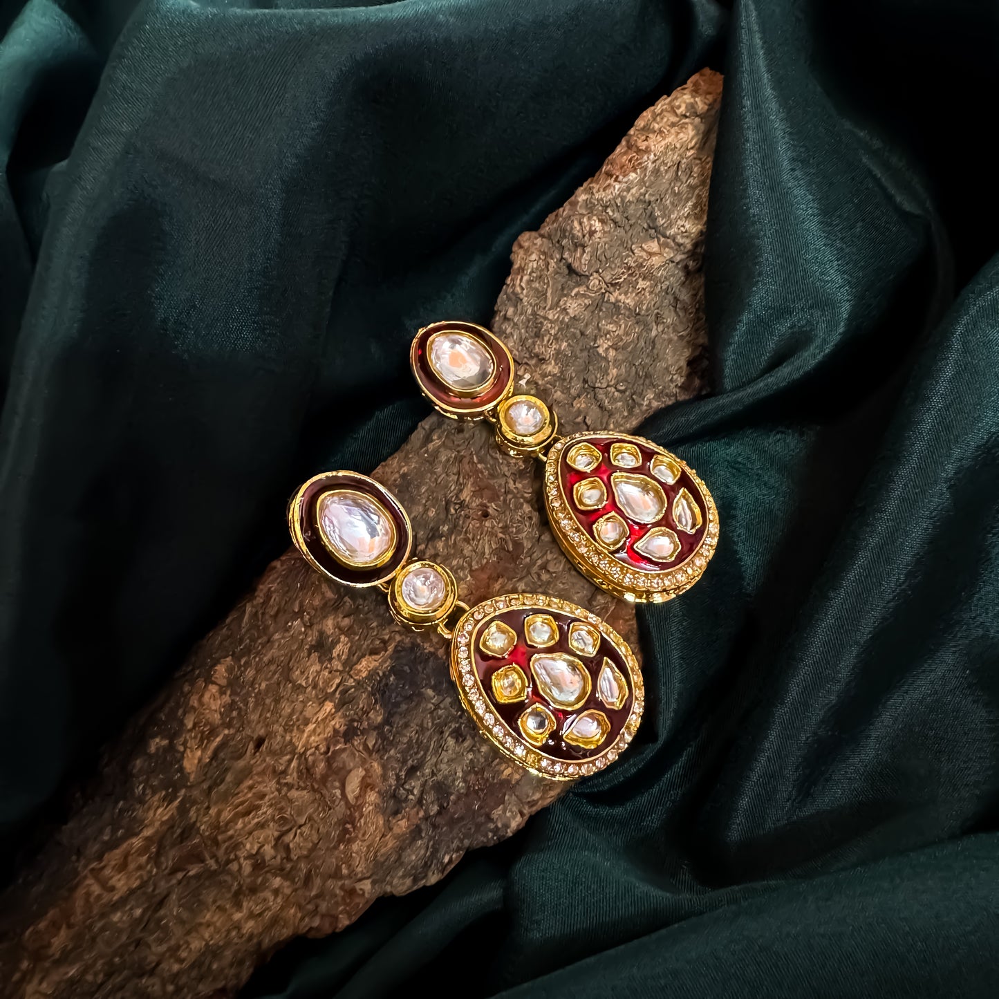 Kismat Kundan Earrings - Maroon