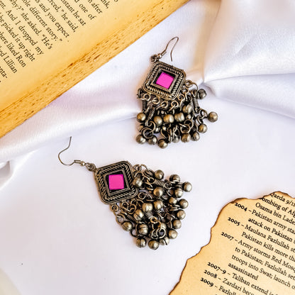 Mirror Afghani Ghunghroo Earrings - Purple