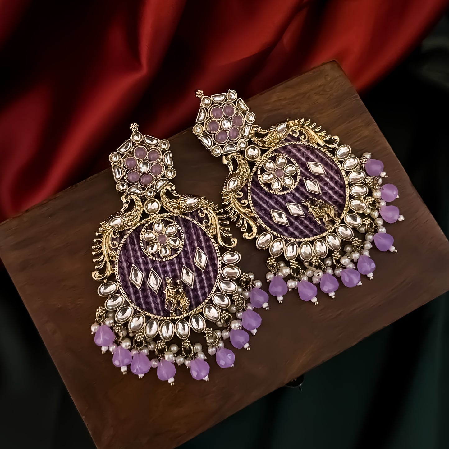 Dhwani Kundan Pearl Chandbali Earrings - Lavender