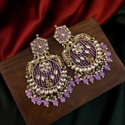 Dhwani Kundan Pearl Chandbali Earrings - Lavender