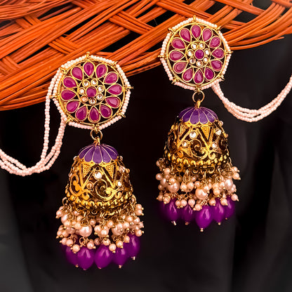 Nalini Cutwork Jhumka Earrings with Sahara- Purple