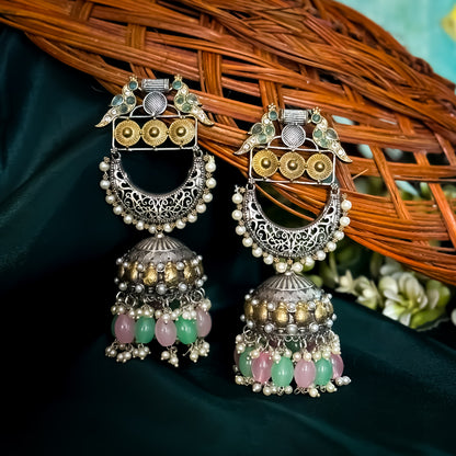 Swara Dual Tone Premium Brass Jhumka Earrings