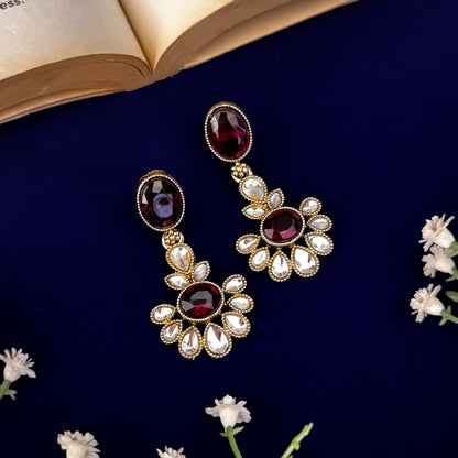 Maroon Raisha Floral Kundan Necklace Set