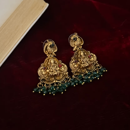 Shreedha Lakshmi Temple Motif Necklace Set - Green