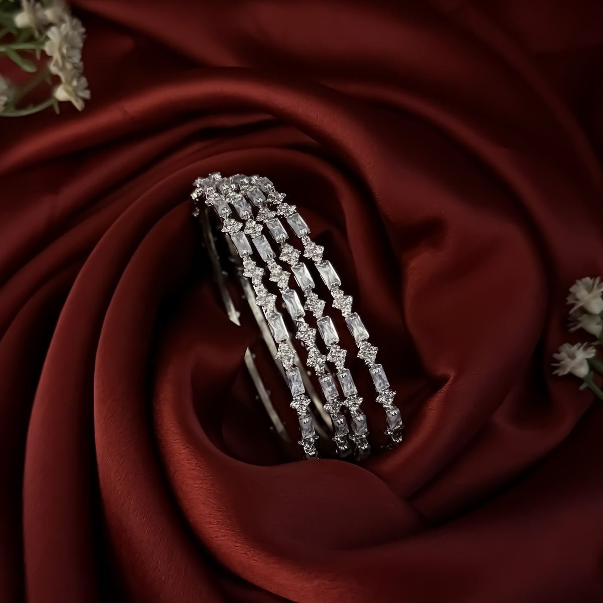Silver Aarika Premium AD Bangles (Set of 4)