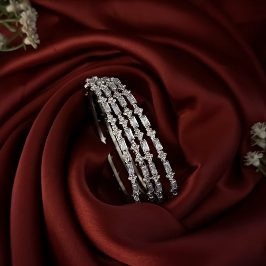 Silver Aarika Premium AD Bangles (Set of 4)