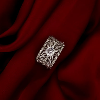 Siyasa American Diamond (AD) Silver Adjustable Ring