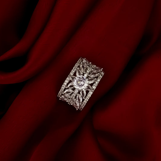 Siyasa American Diamond (AD) Silver Adjustable Ring