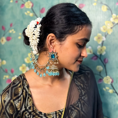 Manavi Mirror Jhumka with Teeka & Sahara-Sky Blue