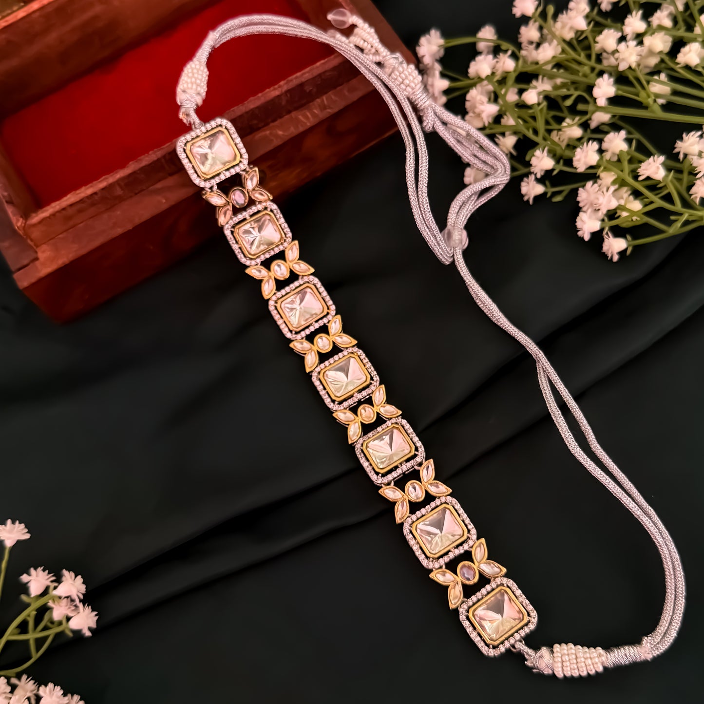 Soma Square Uncut AD Polki Choker Necklace Set