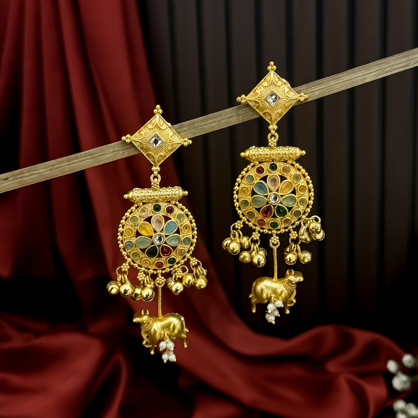 Nandi Designer Kashmiri Brass Earrings - Multi