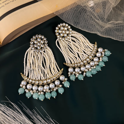 Pastel Green Nikhat Kundan Pearl Chandbali Earrings